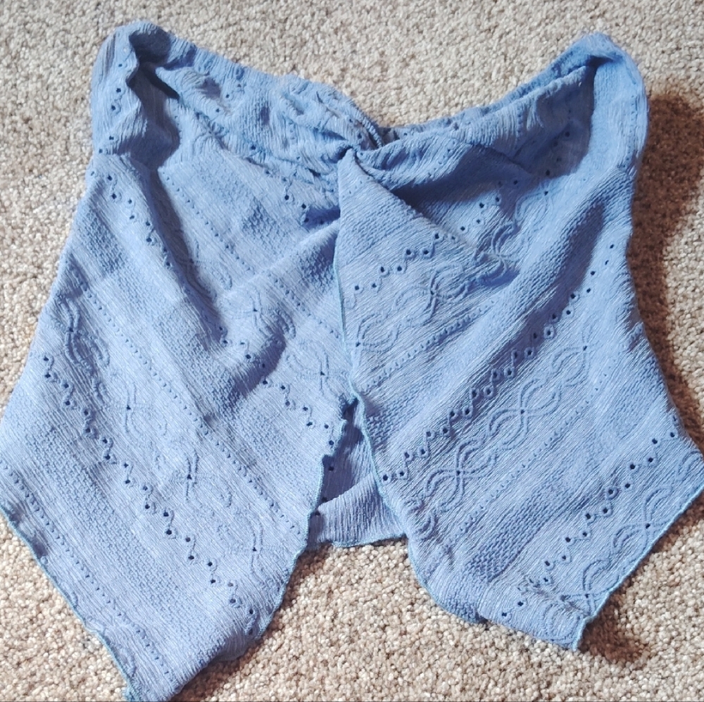 Blue Textured Wrap Top